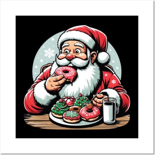 Santa Claus and Christmas Donuts A Joyful Holiday Illustration Posters and Art